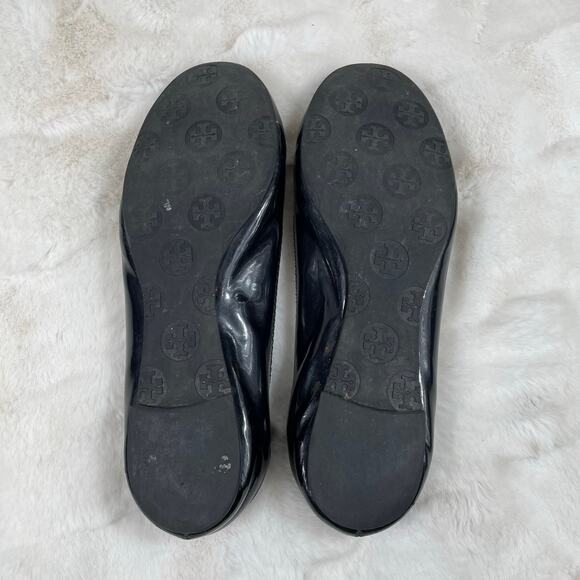 🔥Tory Burch Reva Ballet Flats Black Patent Leather Shoes Logo Women Size 6 - Picture 5 of 13
